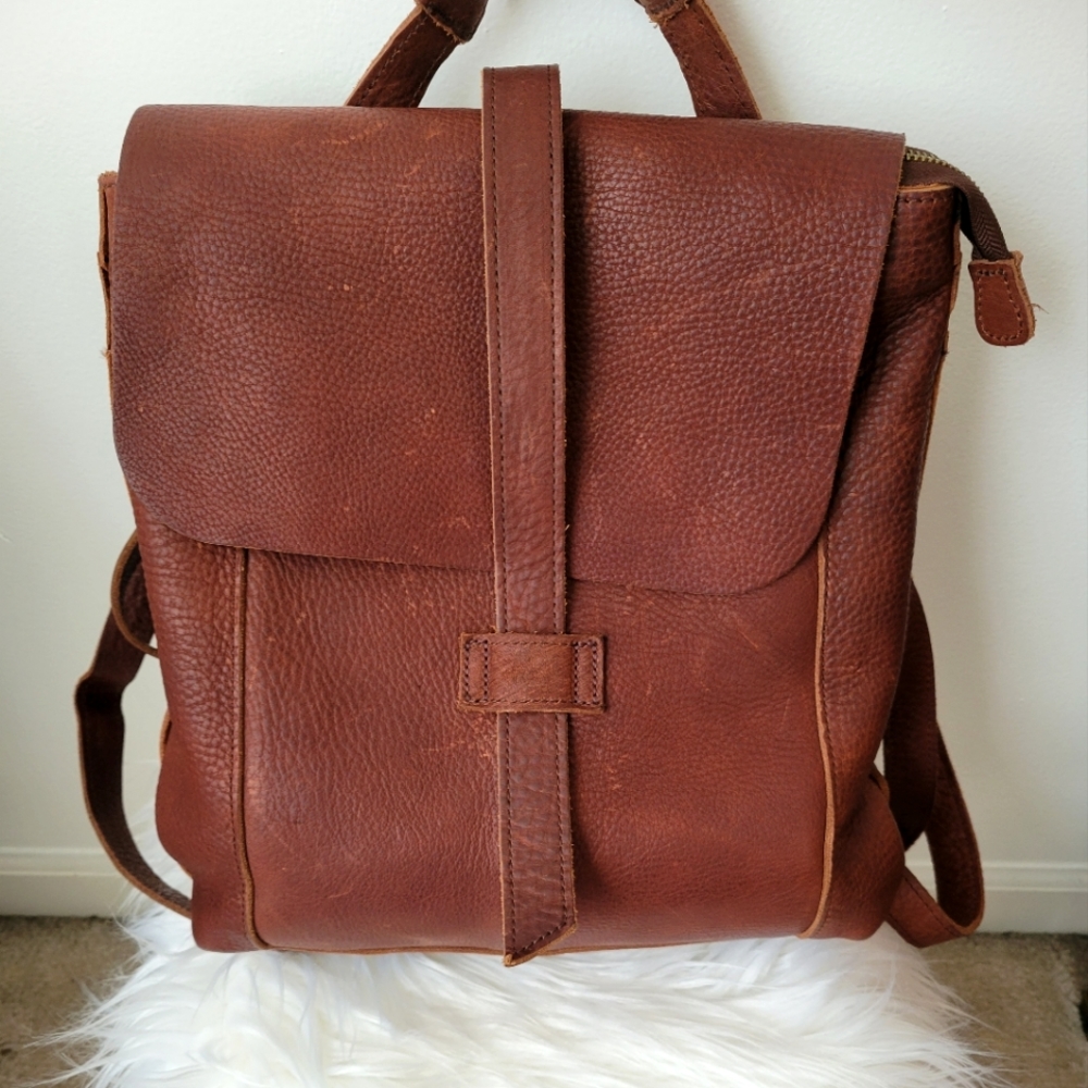 Duluth Trading Co. Convertible leather backpack.